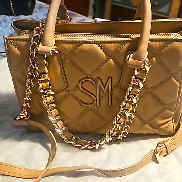 Steve Madden SM Logo Plaque Satchel, Taupe, Handles, Zip Closure - Picture 2 of 11